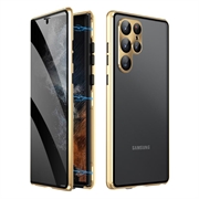 Samsung Galaxy S23 Ultra 5G Magnetisk Cover med Hærdet Glas - Privatliv - Guld