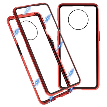 OnePlus 7T Magnetisk Cover med Skærmbeskyttelse Hærdet Glas - Rød