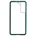 Samsung Galaxy S21 FE 5G Magnetisk Cover med Hærdet Glas - Blå