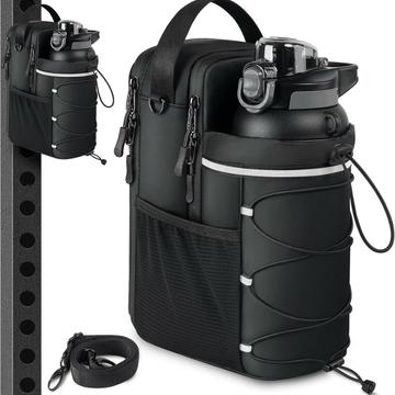 Magnetisk reflekterende crossbody-taske til træning/udendørs brug med vandflaskeholder - sort