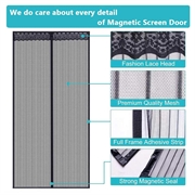 Myggenet til dør med smart magnetisk lukning - 120x210cm - Sort