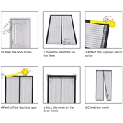 Myggenet til dør med smart magnetisk lukning - 120x210cm - Sort