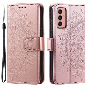 Samsung Galaxy A14/A14 5G Mandala Series Etui med Pung - Rødguld