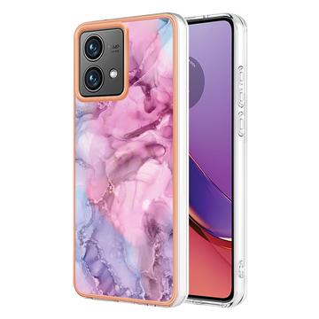 Motorola Moto G84 Marmormønster Galvaniseret IMD TPU Cover - Blå / Pink
