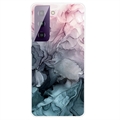 Marble Pattern Electroplated IMD Samsung Galaxy S21 FE 5G TPU Cover - Grå / Pink