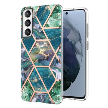 Marmormønster Galvaniseret IMD Samsung Galaxy S21 FE 5G TPU Cover - Grøn / Blå