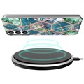 Marmormønster Galvaniseret IMD Samsung Galaxy S21 FE 5G TPU Cover - Grøn / Blå