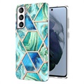 Marble Pattern Electroplated IMD Samsung Galaxy S21 FE 5G TPU Cover - Grøn