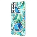 Marble Pattern Electroplated IMD Samsung Galaxy S21 FE 5G TPU Cover - Grøn