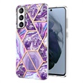 Marble Pattern Electroplated IMD Samsung Galaxy S21 FE 5G TPU Cover - Lilla