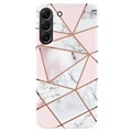 Marble Pattern Electroplated IMD Samsung Galaxy S22+ 5G TPU Cover - Hvid / Pink