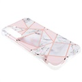 Marmormønster galvaniseret IMD Samsung Galaxy S22+ 5G TPU Cover - Hvid / Pink