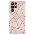 Marble Pattern Electroplated IMD Samsung Galaxy S22 Ultra 5G TPU Cover - Hvid / Pink