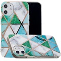 Marble Pattern Electroplated IMD iPhone 12 mini TPU Cover - Hvid / Cyan