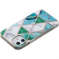 Marmormønster galvaniseret IMD iPhone 12 mini TPU-cover - Hvid / Cyan