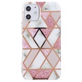 Marmormønster galvaniseret IMD iPhone 12 mini TPU Cover - Hvid / Pink