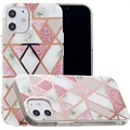 Marble Pattern Electroplated IMD iPhone 12 mini TPU Cover - Hvid / Pink