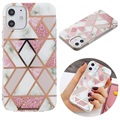 Marmormønster galvaniseret IMD iPhone 12 mini TPU Cover - Hvid / Pink