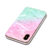 iPhone XS/X Marble Pattern IMD TPU Cover - Pink / Cyan