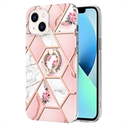 iPhone 15 Marble Pattern IMD TPU Cover med Ring Holder