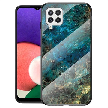 Marble Series Samsung Galaxy A22 4G Hærdet Glas Cover - Grøn