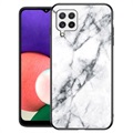 Marble Series Samsung Galaxy A22 4G Hærdet Glas Cover - Hvid