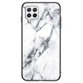 Marble Series Samsung Galaxy A22 4G Hærdet Glas Cover - Hvid