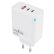 Maxlife MXTC-09-65ACC GaN-oplader - 65W, 2x USB-C, USB-A - Hvid