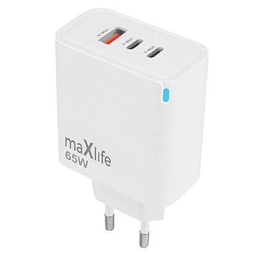 Maxlife MXTC-09-65ACC GaN-oplader - 65W, 2x USB-C, USB-A - Hvid