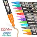Metalliske konturmarkører til tegning og skrivning - 12 stk.