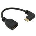 Mini HDMI til HDMI hun med vinkel - 15cm