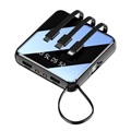 Mini Powerbank 10000mAh - 2x USB, Lightning, USB-C, MicroUSB - Sort