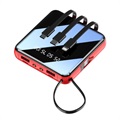 Mini Powerbank 10000mAh - 2x USB, Lightning, USB-C, MicroUSB - Rød
