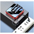 Mini Powerbank 10000mAh - 2x USB, Lightning, USB-C, MicroUSB - Rød