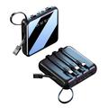 Mini-powerbank 10000mAh med 2 USB-porte samt Lightning-, USB-C- og MicroUSB-kabler