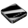 Mini-powerbank på 10000mAh med to USB-porte og LCD-skærm - sort