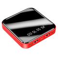 Mini-powerbank på 10000mAh med to USB-porte og LCD-skærm - rød