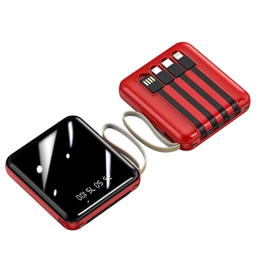 Mini Powerbank 20000mAh - 2x USB, Lightning, USB-C, MicroUSB - Rød