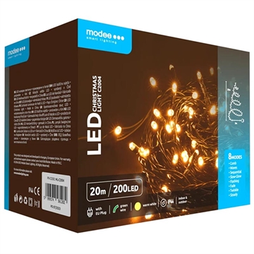 Modee C2004 juletræslys med 8 modi - 20m - varm hvid