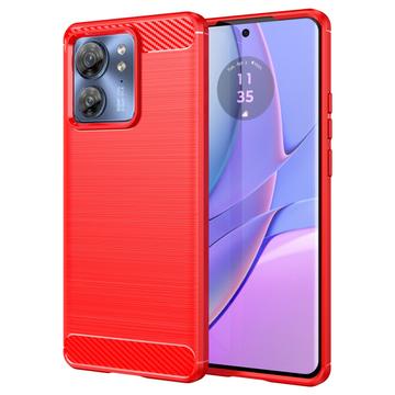 Motorola Edge 40 Børstet TPU Cover - Karbonfiber - Rød