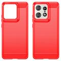 Motorola Edge 50 Pro Børstet TPU Cover - Karbonfiber - Rød
