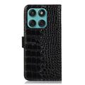 Motorola Edge 60 Fusion Crocodile Series Læderpung med RFID - Sort