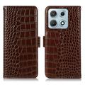Motorola Edge 70 Max Crocodile Series Læderpung med RFID - Brun
