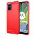 Motorola Moto E13 Børstet TPU Cover - Karbonfiber - Rød