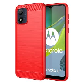 Motorola Moto E13 Børstet TPU Cover - Karbonfiber (Open Box - Fantastisk stand) - Rød