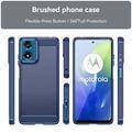 Motorola Moto G04/G24 Børstet TPU Cover - Karbonfiber - Blå