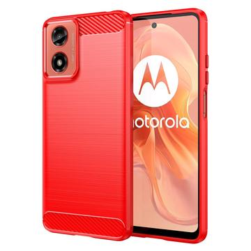 Motorola Moto G04/G24 Børstet TPU Cover - Karbonfiber - Rød