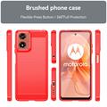 Motorola Moto G04/G24 Børstet TPU Cover - Karbonfiber - Rød