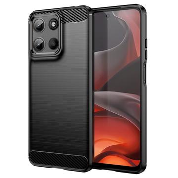Motorola Moto G15 Børstet TPU Cover - Karbonfiber - Sort