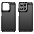 Motorola Moto G15 Børstet TPU Cover - Karbonfiber - Sort